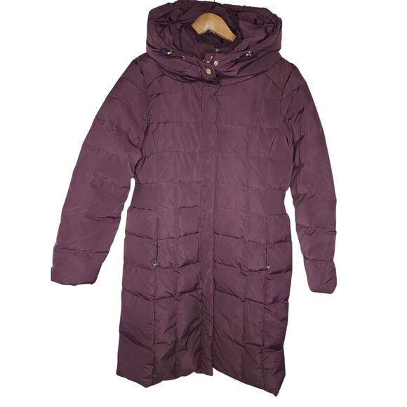 Cole Haan Womens M Knee Length Signature Hooded Taffeta Quilted Down Coat Jacket - Picture 1 of 15